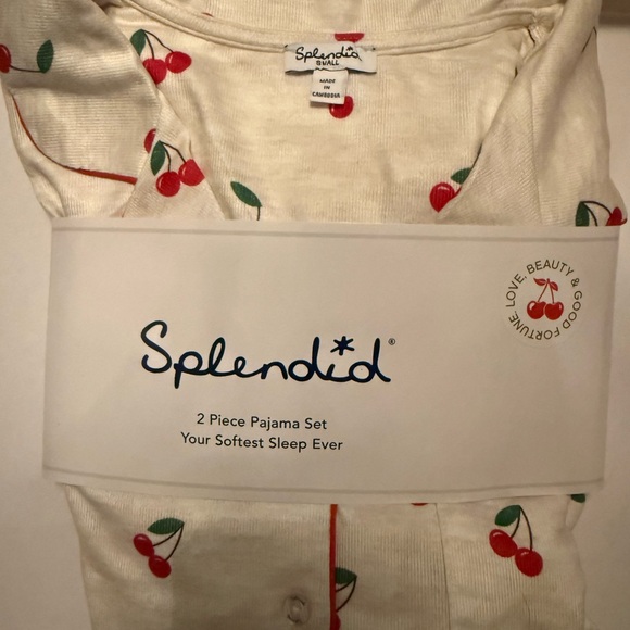 Splendid Cream and Red Cherry Pajama Set - Picture 3 of 5